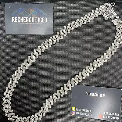 Mens Silver Iced Out Square Cuban Curb Link Cuban Chain Bracelet Bling 20 Inches • £20