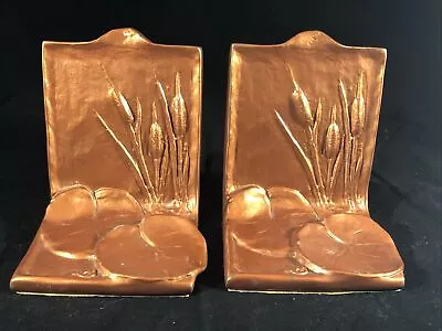 McClelland Barclay Art Nouveau Copper Bronze Bookends Book End Lily Pads Cattail • $149