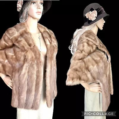 Vintage Large Fur Collar Honey Blonde Mink Fur Stole Cape Bolero Shawl Boa • $34.99