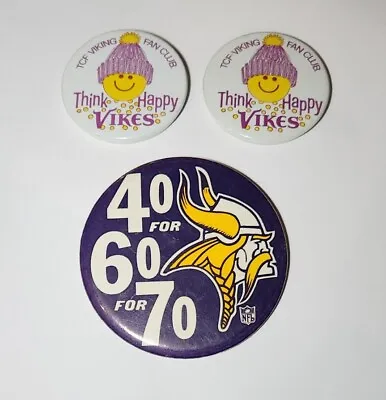 3 Pack Vintage MINNESOTA VIKINGS Pinback Buttons 3.5  & 2.25   • $38.99