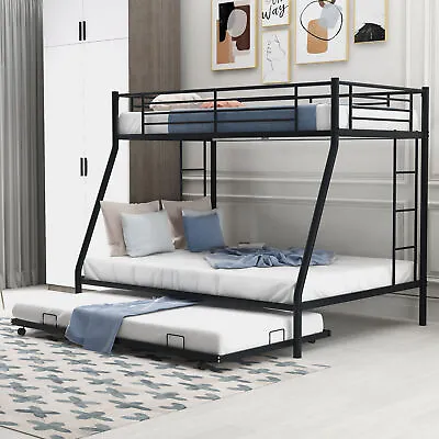 Metal Bunk Bed With Trundle Twin Over Full Bed Frame For Kids Teens Adults • $319.19