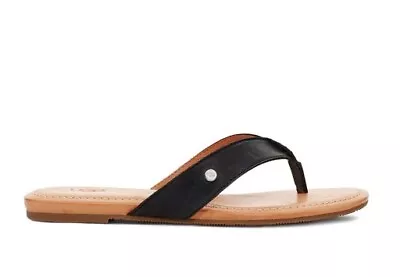 UGG Shoes Women Size 9 Tuolumne 1112870-BLK Flip-Flops Black Leather Sandals • $55