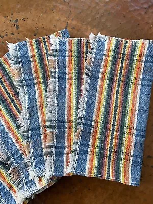 Vintage 70s Mexican Napkins Set Of 8 Hand Woven Fringe Colorful Bright Read • $21