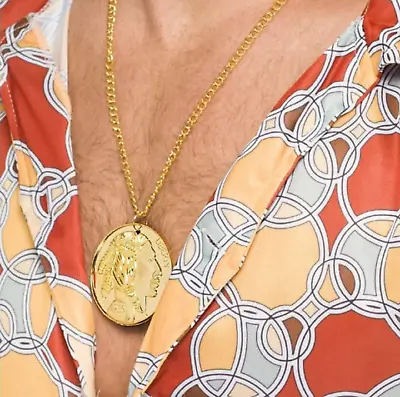 1970's Gold Medallion 60s Fancy Dress Costume Necklace Chav Pimp Disco Accessory • £3.50