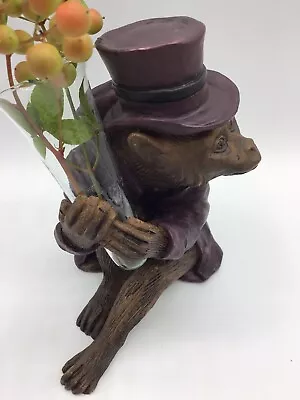 Dapper Monkey In Top Hat - Bronze Or Spelter Sculpture Statue Holding Vase • $110