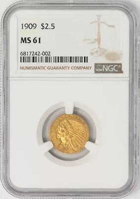 1909 $2 1/2 Gold Indian $2.5 MS61 NGC 947954-18 • $595