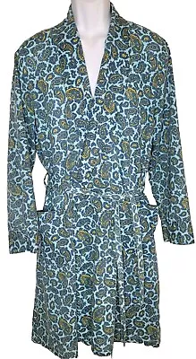 Vtg Harcourt Men’s Blue & Yellow Paisley Robe Kimono Belted 2 Pockets USA MED • $29