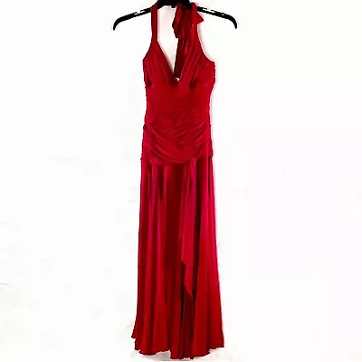 BCBG Maxazria Red Floor Length Halter Dress With Open Back Size  Runway Catalog • $39.95