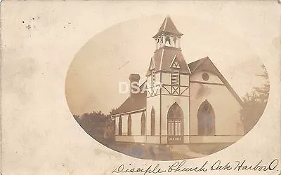 Ohio Postcard Real Photo RPPC 1909 OAK HARBOR Disciple Church • $15.86