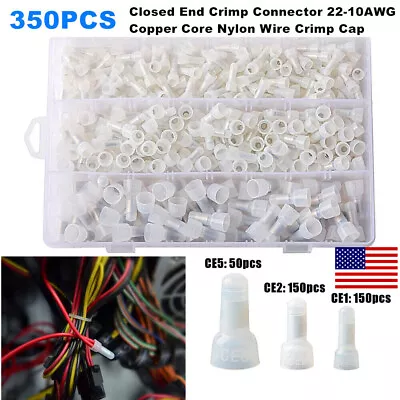 350PCS Closed End Crimp Cap Copper Core Nylon Wire Connectors 22-10AWG Terminals • $10.44