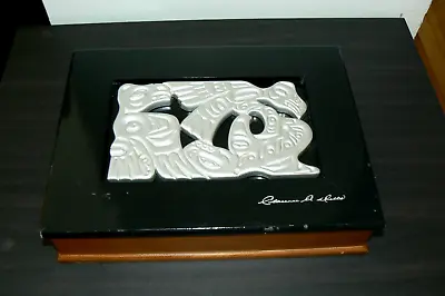 CLARENCE A. WELLS Signed Haida Silver Black Wood Box Carved Eagle Orca • $26.75