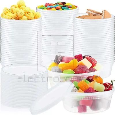 Clear Plastic Round Food Containers Cups With Lids Sauce Dip Deli Pots Chuteny • £8.09