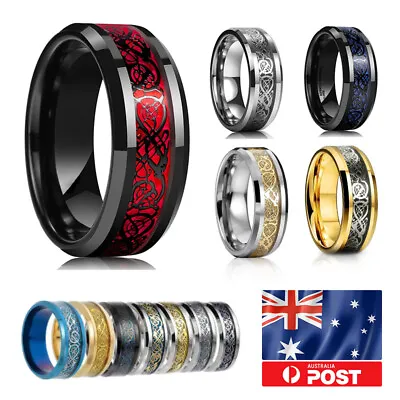 11 Colors Real Stainless Steel Man Silver Gold Black Celtic Dragon 8mm Band Ring • $6.60