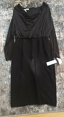 New Maggy London Womens Ladies Midi Dress Size 18 Long Sleeve Black Formal E • £14