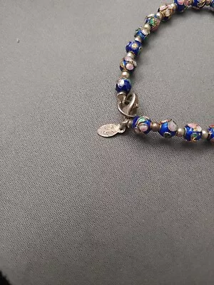 Chinese Cloisonne Bracelet Blue Floral Beads Vintage • $15