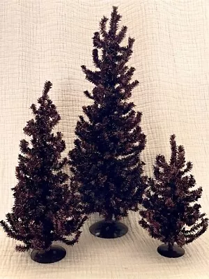 RARE(Set OF 3) RETIRED Vintage 1990’s METALLIC BROWN WIRED TINSEL Tabletop TREE • $22.75