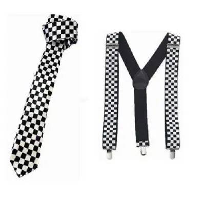 £11.99 • Buy Two Tone Ska 1980's Retro Black White Chequered Braces And Tie Set Fancy Dress