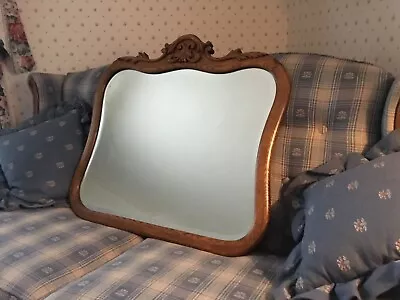 Antique Carved Oak Wood Dresser Chest Vanity Mirror Beveled 30.5 X 27.75  Wall • $275