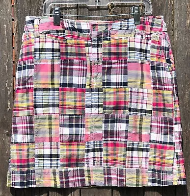 Merona Madras Plaid Skirt 17.5  Pink Blue Green White Patchwork Cotton~4 • $14.99