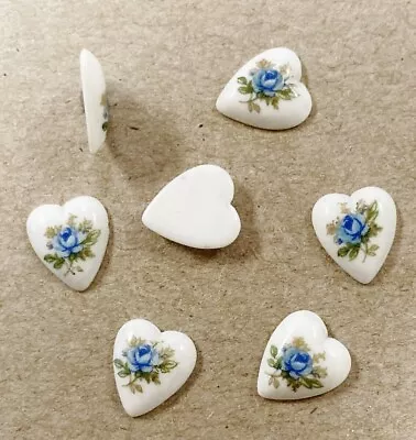 $2.62 • Buy 12 Vintage Japan Glass Blue Rose 11mm. White Heart Cameo Cabochons 390