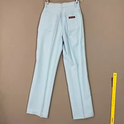 VINTAGE High Waist Baby Powder Blue Polyester Trouser Pants 70s 24  Waist • £43.82