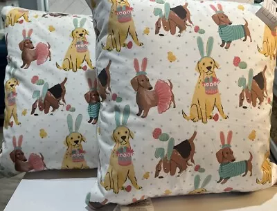 House And Garden Decorative Easter Dogs Dachshund Lab Bassett Hound Pillows X2 • $49.99