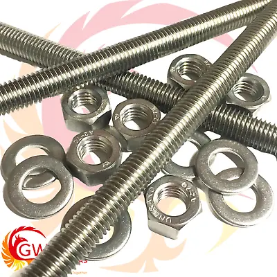 M2.5 A2 Stainless Steel Threaded Bar - Rod Studding 2.5mm + Full Nuts + Washers • £3.62