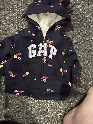 £12 • Buy Gap Baby  Hoodie Floral Navy  Design Size 0-3 Months Fleece Lined New