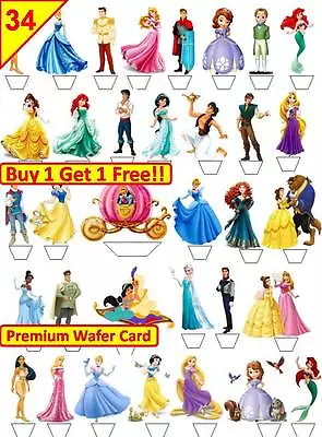 £2.99 • Buy 68 Disney Princess & Prince Birthday Cup Cake Toppers Card Wafer Edible STAND UP