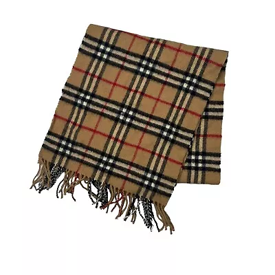 Burberrys Vintage 80s House Nova Check Plaid Lambswool Fringe Classic Neck Scarf • $79.99