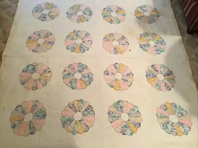 Antique/Vintage Dresden Plate Cotton Quilt 73”x82” For Repair Or Cutter • $68