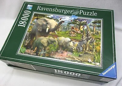 RAVENSBURGER 18000 Pc Puzzle Animals At The Waterhole Elephant Zebra • $95
