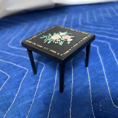 Vintage Renwal Dollhouse Furniture Floral Black Folding Card Table #108 • $8