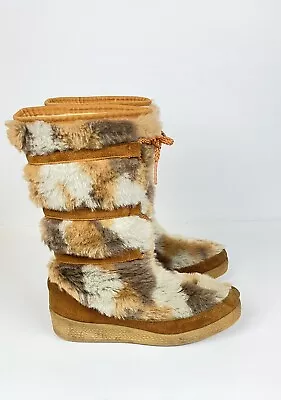 Snowland Vintage Faux Fur Snow Boot Winter Boot Women's Size 9 Multi- Color • $55