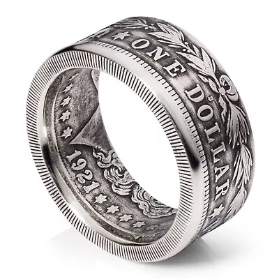 Morgan Silver Dollar Coin Ring - Sizes 7 To 17 - Patina Finish (10mm) • $195