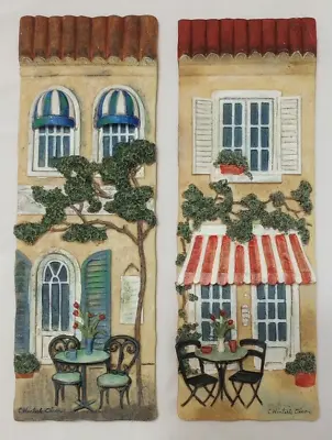 Vintage C. Winterle Olson 3D Wall Art Hand Painted Plaques Set Of 2 Café Fronts • $19.99