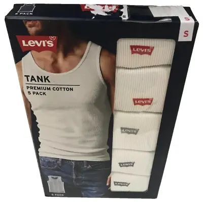New Levi's 5-Pack Men's Premium Cotton Ribbed White Tank Tops - Size Small • $23.96