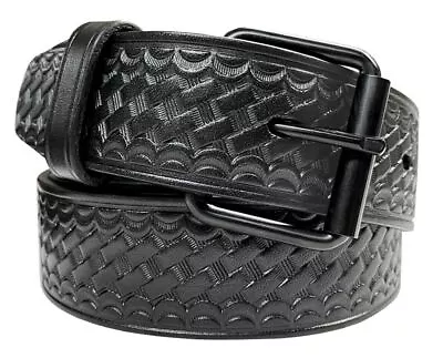 Black Roller Buckle Uniform Work Belt One Piece Full Leather Belt 1-1/2  Wide • $29.95