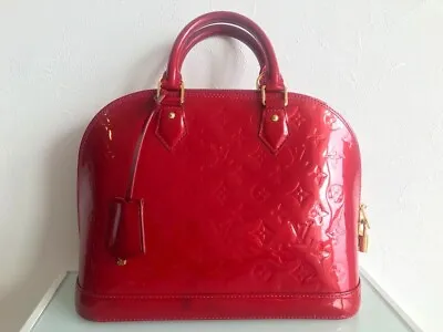 Authenticated Louis Vuitton Monogram Vernis Alma PM Red Leather Handbag LV • $786.23