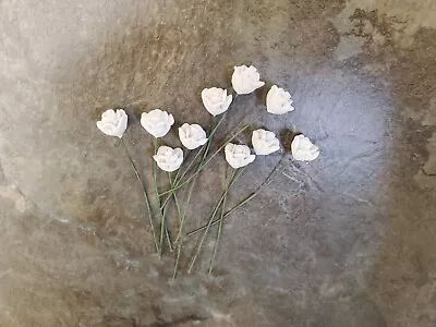 Dollhouse White Roses Flowers Set Of 10 With Stems 1:12 Scale Miniature Garden • $8.99