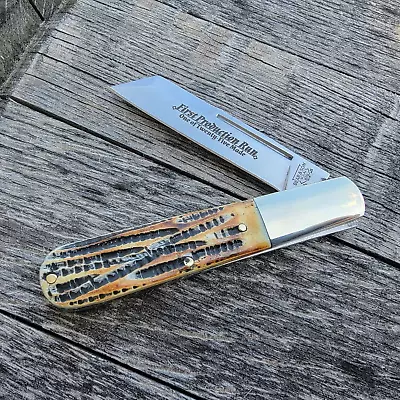 Bear & Son Cutlery Usa Knives 4  Stagbone Sheepsfoot Barlow Knife First Run • $59.95