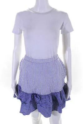 J Crew Womens Stripe Mini Skirt White Blue Size 2 • $2.99