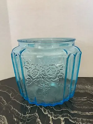 Anchor Hocking Mayfair Open Rose Blue Depression Glass Biscuit Cookie Jar No Lid • $99.99