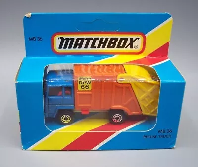 “matchbox” Mb-36 Refuse Truck **rare Orange And Yellow Rear Body** Mint Boxed • $29