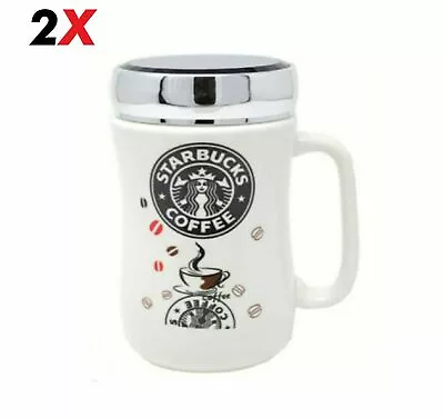 £17.90 • Buy Set Of 2 Starbucks Travel Mug Ceramic Coffee Tea Cup Lid Work Hot Cold Drinks Uk
