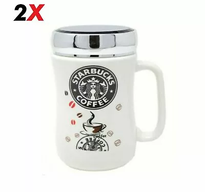 Set Of 2 Starbucks Travel Mug Ceramic Coffee Tea Cup Lid Work Hot Cold Drinks Uk • £17.90