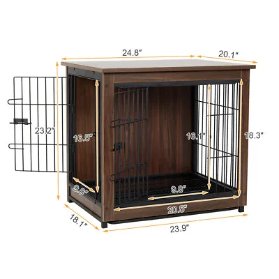 Heavy Duty Wooden Dog Kennel Metal Crate Pet Cage House & Tray Indoor End Table • $95.90