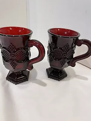 Vintage Avon Cape Cod Ruby Red Glassware Pedestal Mugs/Cup SET Of 2 Hobnail Gift • $14