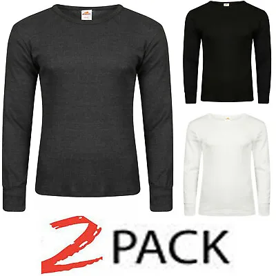 £10.95 • Buy 2 Pack Mens Long Sleeve Thermal Vest Underwear Boys Ski Winter Brushed Heat Top