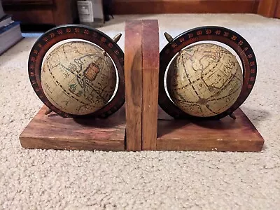 Vintage Pair Of World Globe Rotating Wooden Bookends • $5